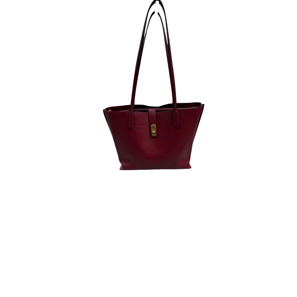 Donna Karan Bridgehampton Leather Tote Burgundy Turnlock Triple Compartment